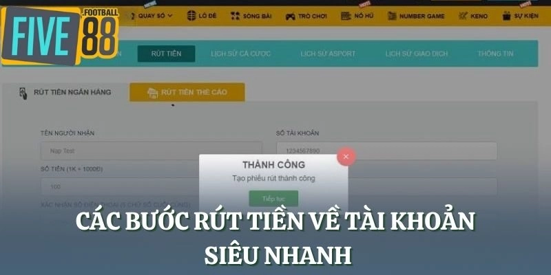 Các bước rút tiền về tài khoản siêu nhanh